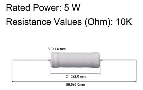 10 Resistencias 10k Ohm Resistor Película Óxido Metal 5w 5%