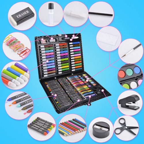 Imagen 7 de 10 de Valija Set Arte Escolar Maletin Didáctico 150 Piezas