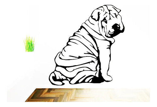 Vinilo Adhesivo Sticker Pared De Perro Shar Pei 58x62cms 