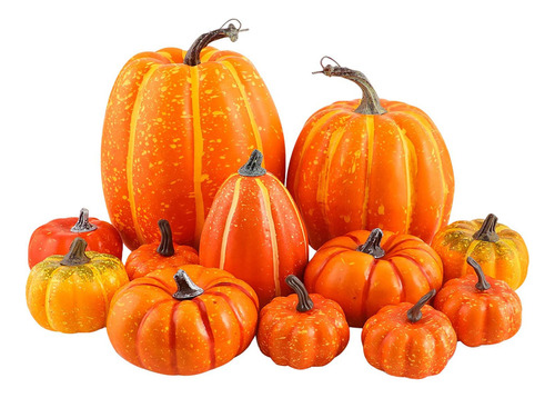 12 Calabazas Artificiales Vívidas Para Fiesta De Otoño,