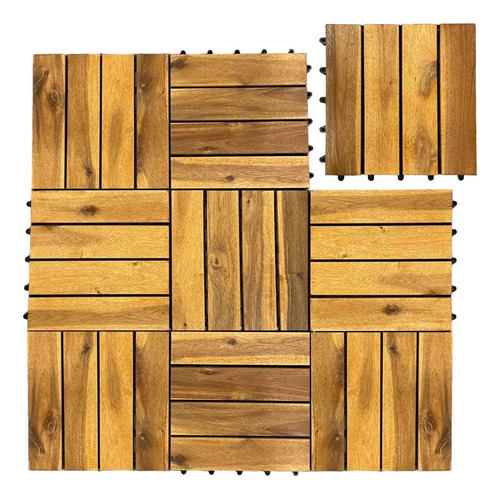 Piso Modular Deck De Madera Acacia Interior Exterior 30x30cm