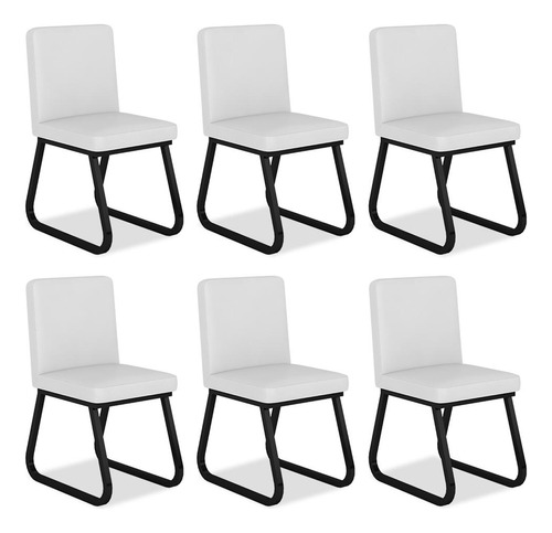 Kit 6 Cadeiras Industrial Toronto Preto/corino Branco - M.a Cor Preto Fosco/corino Branco Cor Da Estrutura Da Cadeira Preto/fosco Desenho Do Tecido Corino