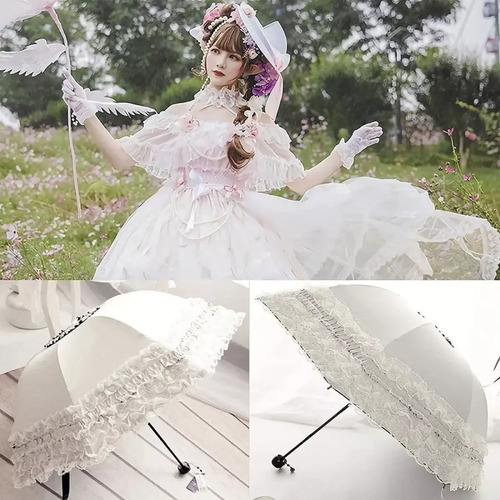 Renda roxa gótica Kawaii, proteção solar UV, guarda-chuva de renda, design de tecido de renda