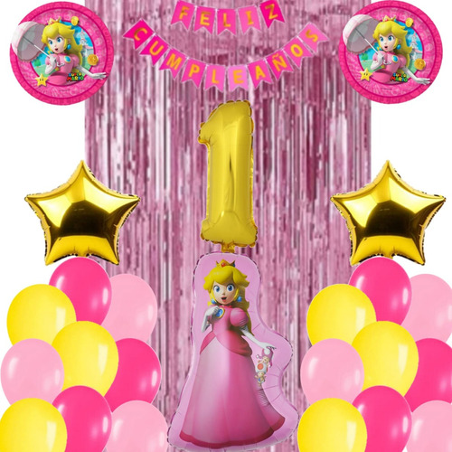 Combo Deco Princesa Peach + Estrellas + Numero De 70cm