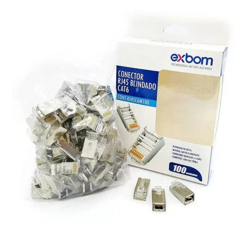 Caixa Com 100 Conectores Blindados Rj45 8 Vias Cat5e Exbom