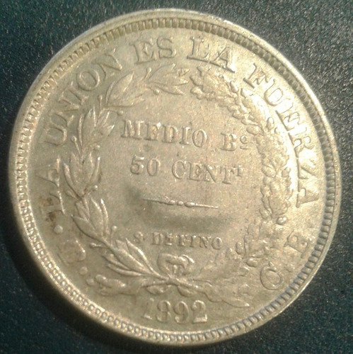 Moneda Plata Bolivia Republica Boliviana 1892 50 Centavos