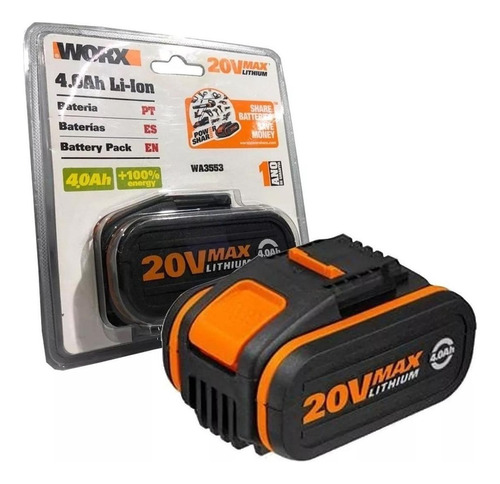 Bateria De Lítio 20v 4.0ah Power Share Wa3553 Worx