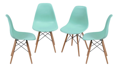 Cadeira de jantar BoxBit DKR Eames base madera, estrutura de cor  verde-tiffany, 4 unidades