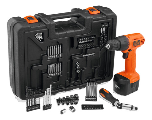 Kit Taladro Atornillador 12v + 100 Accesorios Black+decker