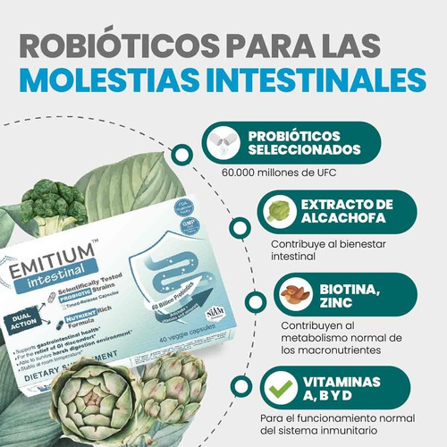 Emitium Intestinal, Vitaminas, Minerales Y Probióticos 60b Sabor Sin Sabor