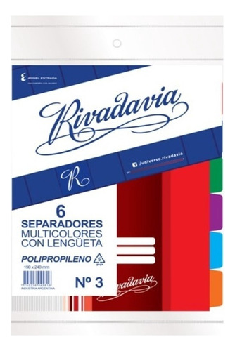 Separador Materias Caratulas Rivadavia Plastico N° 3 X 6