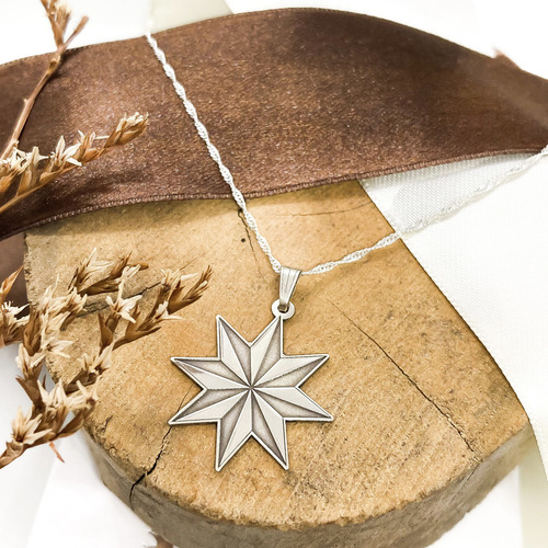 Cadena Y Dije Estrella Ocho Puntas Plata 925 Plata 925 50 Cm