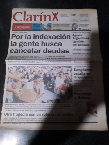 Tapa Diario Clarín 10 4 2002 Sabato Economía Corralito Deuda