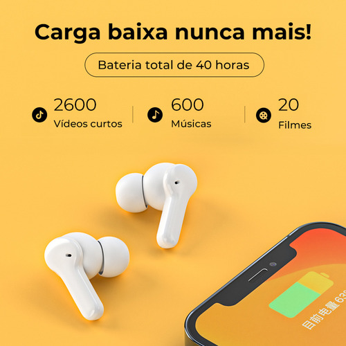 Fone De Ouvido Qcy T13 Com 4 Microfones E Bluetooth 5.1 Bh22dt10a Cor Branco Branco
