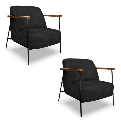 Kit 2 Poltronas Celeste Linho Bouclê Base De Ferro Preto