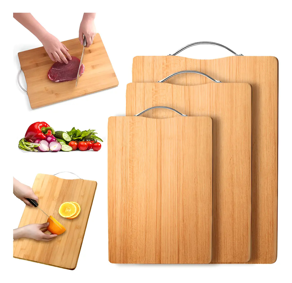 Tabla De Cocina Para Picar Cortar Alimentos 3 Piezas Bambu Color Beige Madera