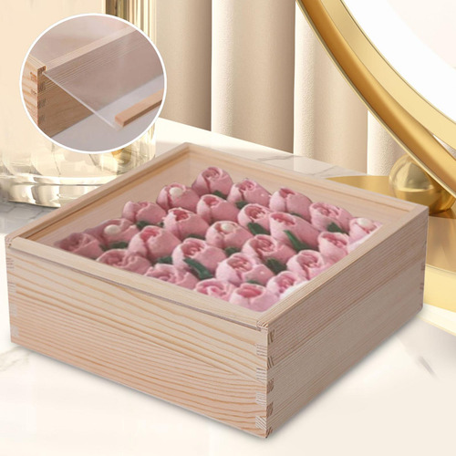 Caja De Almacenamiento De Madera, Contenedor 20cmx20cmx8cm