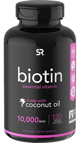 Biotina 10000 Mcg Con Aceite De Coco Organico 120 Cap