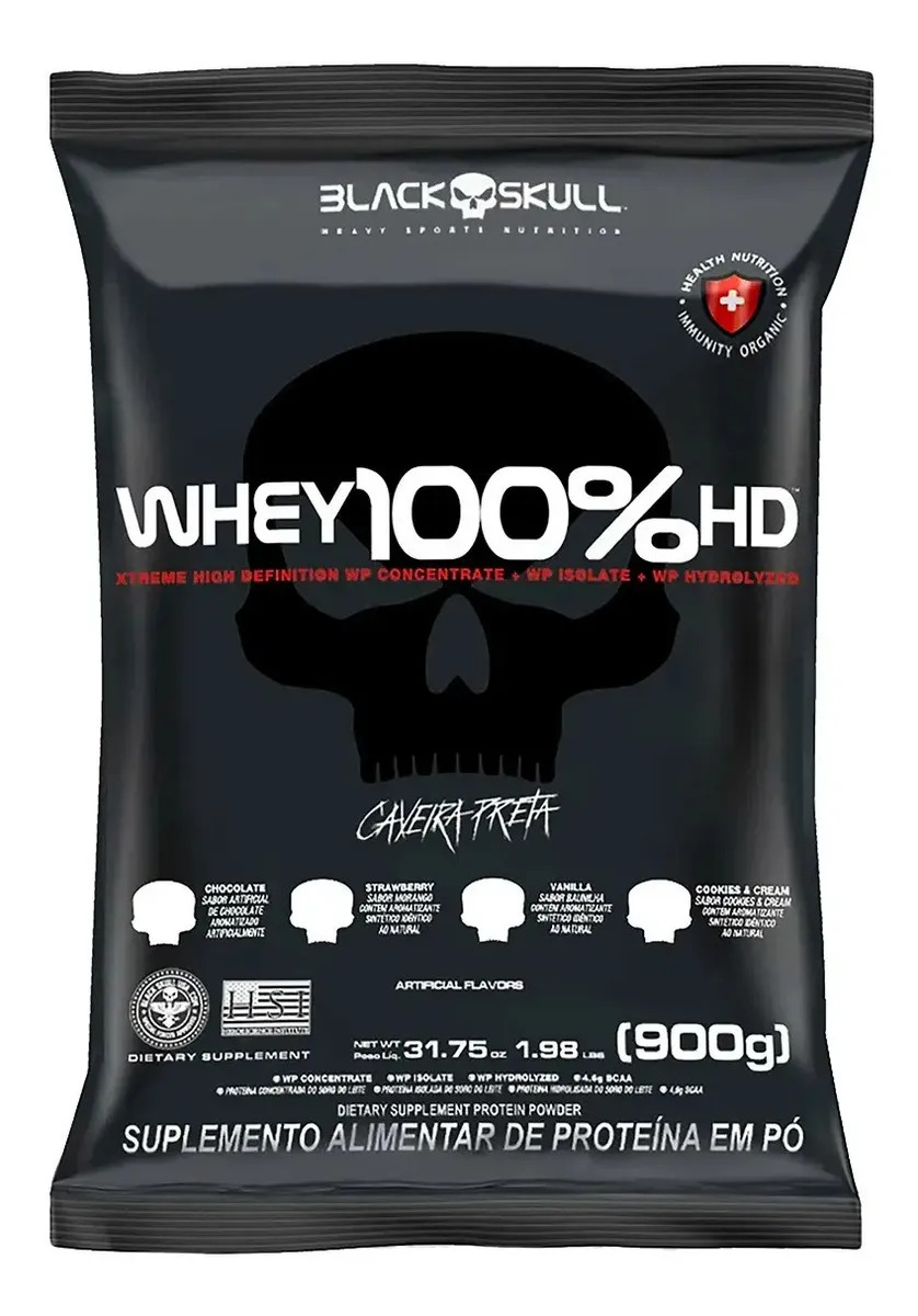 Whey 100% Hd Refil 900g - Black Skull - Queima De Estoque Sabor Cookies and cream