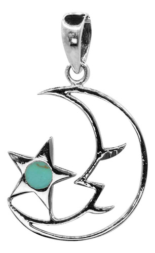 Colgante De Plata 925 Luna Y Estrella Turquesa