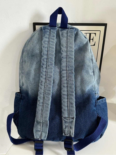 2025 Mochila De Mezclilla For Estudiantes Con Bloques De Color