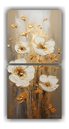 140x70cm Cuadro Gold Colors Espectacular Simetría Flores