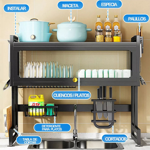 Escurridor De Trastes Todo En Uno Tres Niveles Cocina Grande Gran Capacidad 105*80*30cm Heaimo