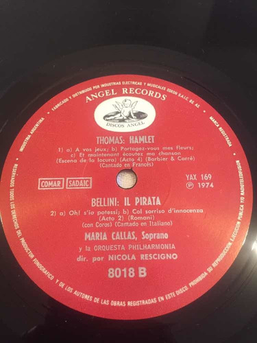 Callas Canta Escenas De Locura Angel Disco Vinilo Lp (Usado)