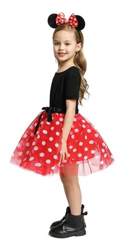 Imagem 2 de 9 de Vestido Infantil Minnie Luxo Com Arco Saia Voal E Laço Cetim