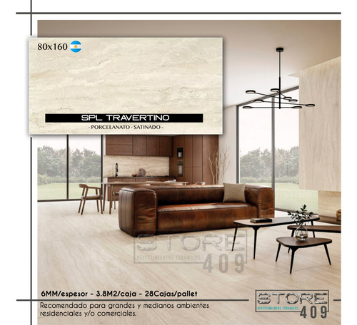 Porcelanato Spl Travertino Satinado 80x160 Rectific 1° Cal