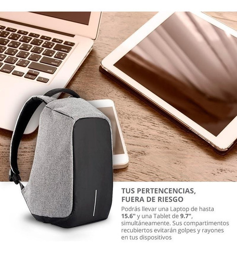 Mochila Antirrobo Carga Usb Impermeable Escolar Laptop 15