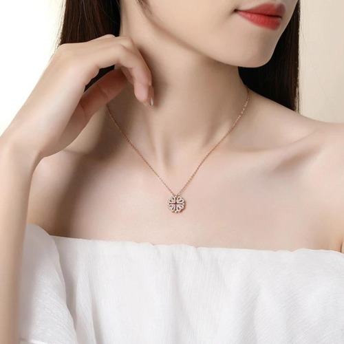 Imagen 5 de 10 de Collar Doble Vista Dorado Rosa Dije Corazones Trébol Mujer