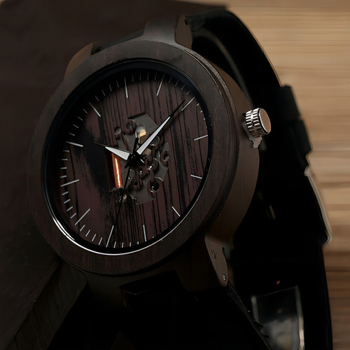 Reloj unisex Bobo Bird H30, madera, analógico, color de la correa: negro, color del bisel, ébano, color de fondo, diseño