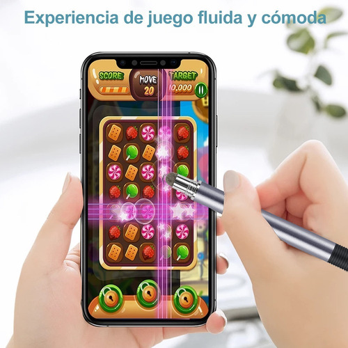 Imagen 8 de 8 de Lápiz Óptico Touch Stylus Capacitivo Táctil Plateado 2 En 1