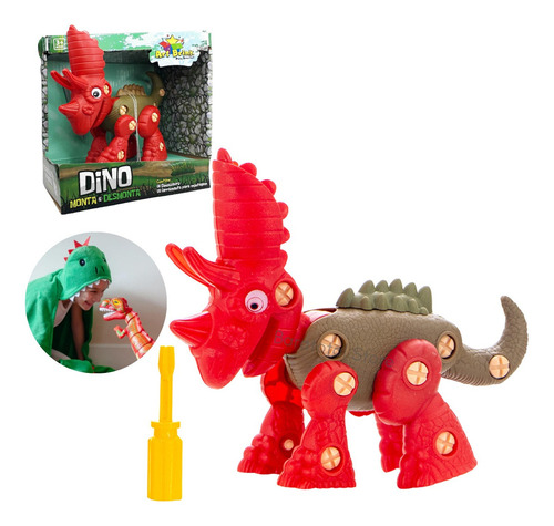 Dino Brinquedo Monta E Desmonta Jurrassic Triceratops Rex Cor Vermelho