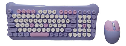Kit Teclado Mouse Inalámbrico Español Qwerty Gatito Kawaii Violeta Violeta