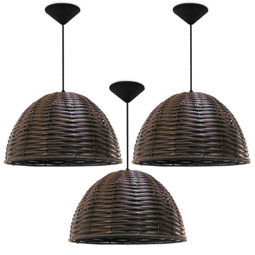 Trio Lustre Luminária Pendente Meia Esfera 35 Cm Tabaco