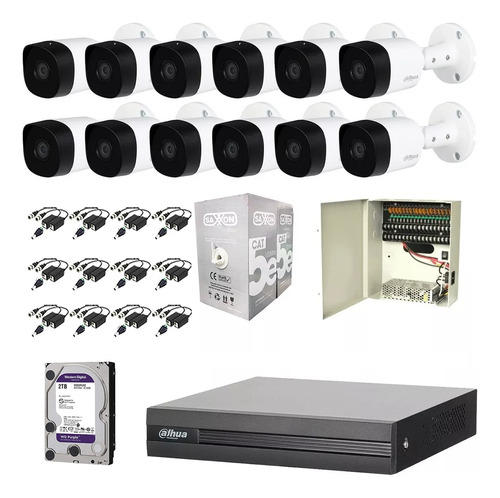 Kit Dahua Cctv 12 Cámaras 2mp Fuente Canales 2tb Balun Utp