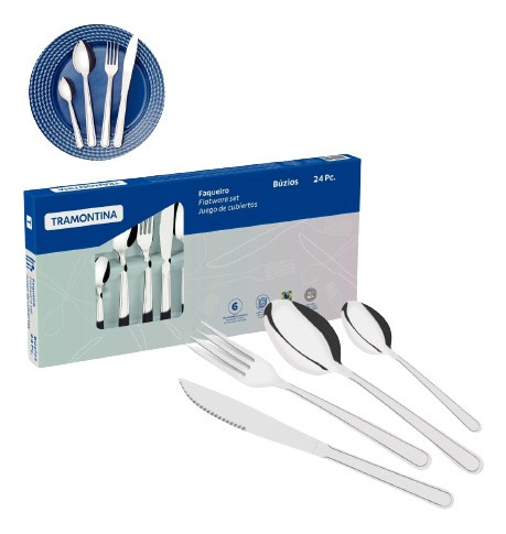 Set 24 Cubiertos Cuchillo Asado Buzios Tramontina Samihome Color Acero Acero Inoxidable