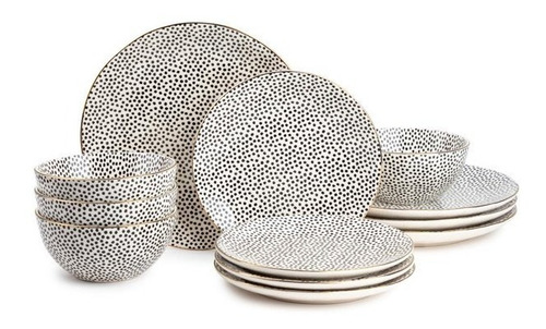 Vajilla 12 Piezas Lisa Blanco Y Negro Thyme & Table