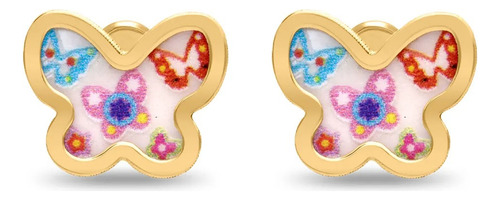 Broqueles Bizzarro De Mariposa En Oro Amarillo 14k Y Nácar