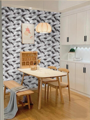 Papel Mural Patrón Plumas Gris, Negra Y Blanco Texturizado