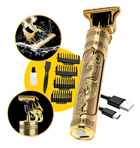 Máquina De Cortar Cabelo Trimmer Suit Cfl-1 Dragão Metal Dourado-escuro