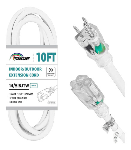 Cable De Extensión Para Exteriores Iluminado 14/3 De 10 Pies