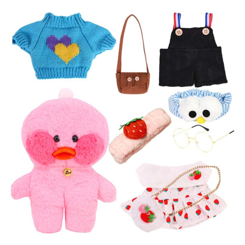 Peluche De Pato Lalafanfan, 9 Piezas, Ropa, Gafas Y Bolsa