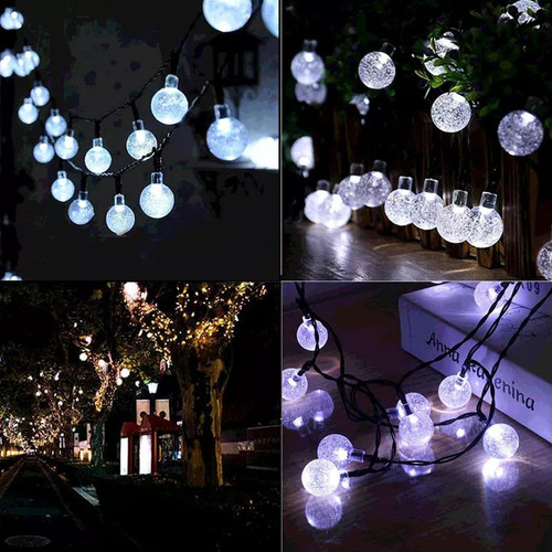 Guirnalda De Luces Solar 11m 60 Foco Exterior Jardin Blancoa