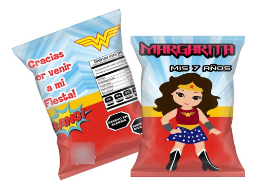 Bolsa Golosinera Chips Bags Mujer Maravilla X30 Cumpleaños