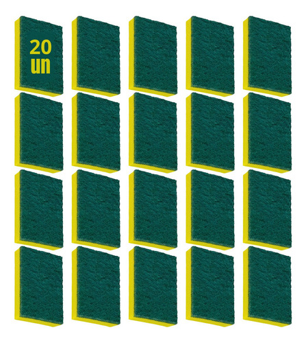 20 Esponja Dupla Face Verde Amarela Bucha Pia Lava Louça