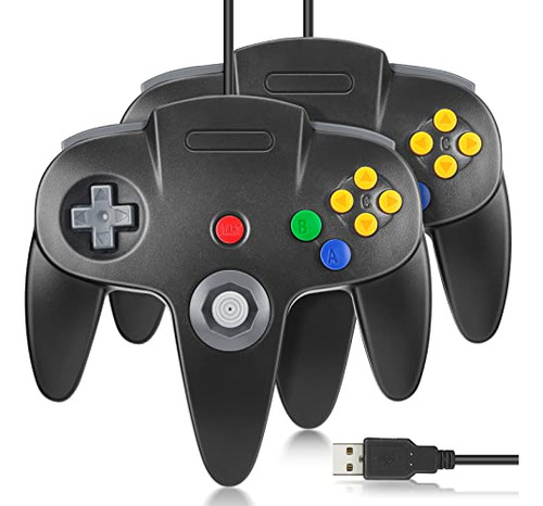 Controlador Usb N64 (2 Unidades), Fisuper Gamepad Con Cable