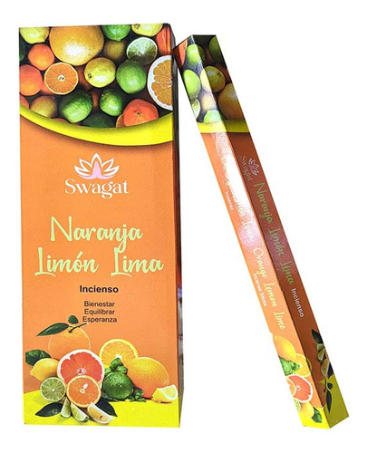 Incienso Naranja Limón Lima Hexagonal 120varitas Líneaswagat Fragancia Naranja Lima Limón